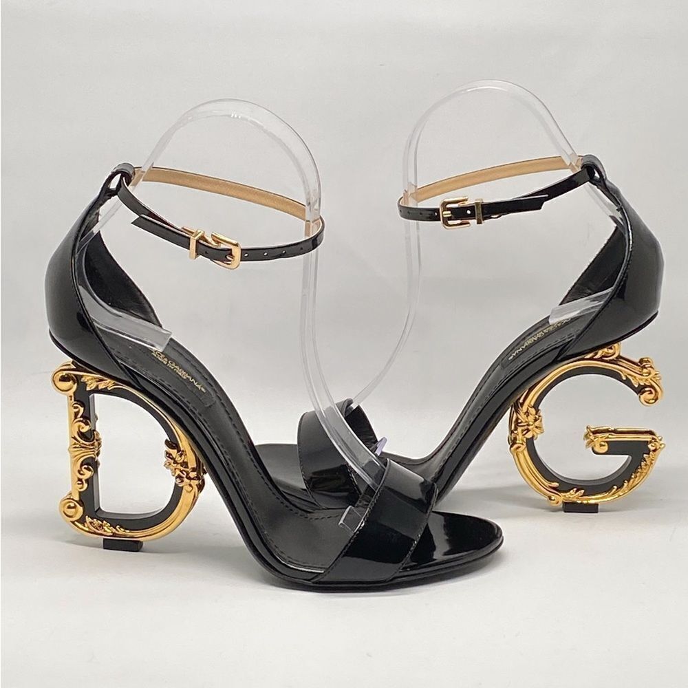 Dolce&Gabbana Sculpted-Heel Baroque DG Leather Sandals size 37